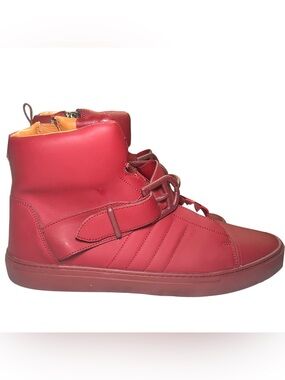 Men's BALLY Size 11.5 Burgundy Leather Horsebit Strap Heilwing High Top Sneakers